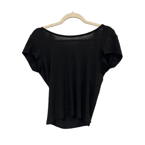 Me To We Essentials Ribbed T-Shirt Women XS Scoop Back Black Knit Contemporary - Picture 1 of 8